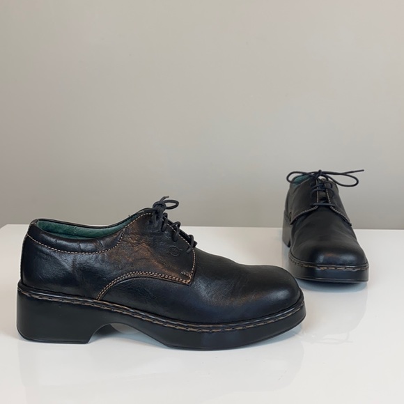 Born Shoes - Born Black Leather Lace Up Square Toe Shoe Size 8.5